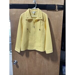 CHRISTOPHER & BANKS WOMEN'S YELLOW COTTON WAFFLE WEAVE CASUAL JACKET SIZE Large